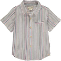 Pink, multi, stripe, striped, shirt, short sleeve, buttoned, pocket, spring, summer, Henry.