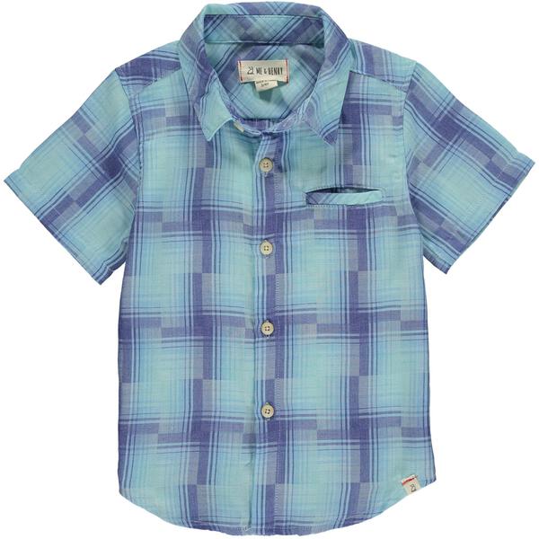 Cobalt, plaid, blue, shirt, short sleeve, collar, casual, spring, summer, buttoned, beach, Henry.