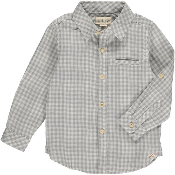 Grey, plaid, gauze, shirt, long sleeve, buttoned, pocket, smart, casual, Henry.