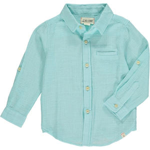 smart, long sleeved, aqua, button down, shirt, hidden pocket, pocket, collar, collared, spring, summer