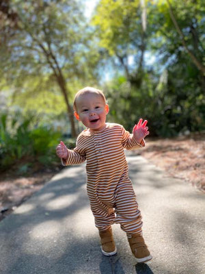 Beige stripe rib romper
