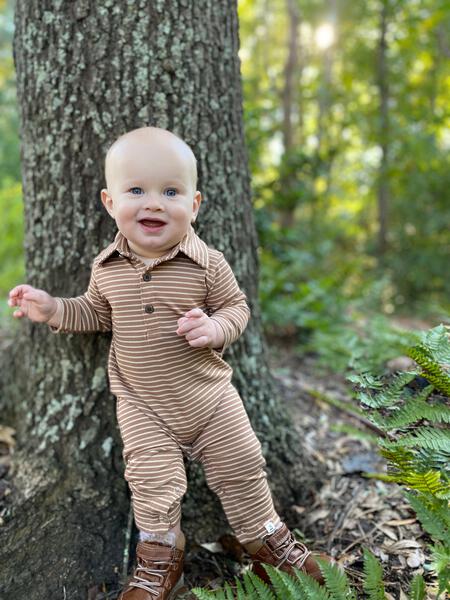 Brown Stripe Polo Romper