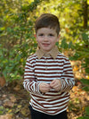 little, boy,  twig, in, hand, brown, white, stripe, striped, stripes, collar, button,  buttons, cool, henry, 