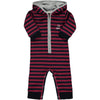 Burgundy stripe hooded romper