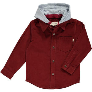 Red cord hooded woven shirt