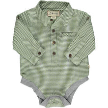  Green/White Grid Woven Onesie