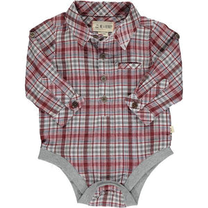 Red plaid woven onesie