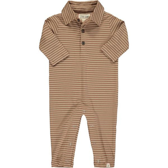 Brown Stripe Polo Romper