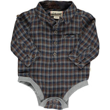  Navy/brown plaid woven onesie