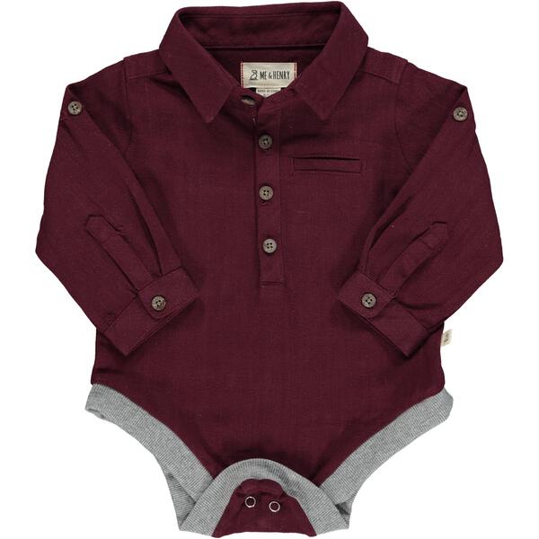 Burgundy cotton woven onesie