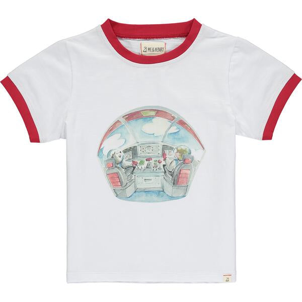 White, red, graphic, tee, t-shirt, short sleeve, space, in space, casual, spring, summer, 10th season, Henry.