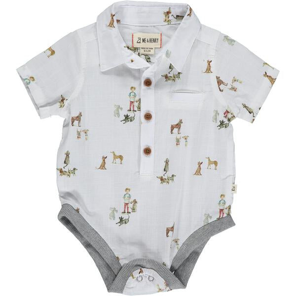  Grey, print, printed, shirt, onesie, buttoned, smart, casual, spring, summer, dog, 10th season, pocket, short sleeve, Henry.