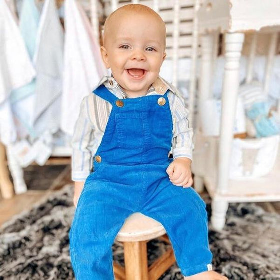 Blue, cord, overall, overalls, button,  buttons, pocket, little, boy, sitting, on, a, stall, autumn, fall, henry.      