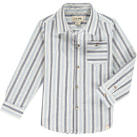 Blue, white, stripe, striped, shirt, long sleeve, casual, buttoned, pocket, collar, Henry.