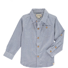  Blue, spot, spotted, shirt, long sleeve, smart, casual, buttoned, collar, spring, summer, Henry.