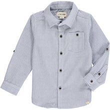  Blue, white, stripe, striped, shirt, long sleeve, casual, buttoned, pocket, Henry.