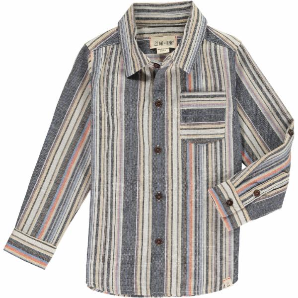 Multi, stripe, striped, shirt, casual, long sleeve, buttoned, pocket, Henry.