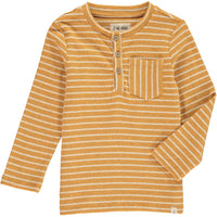 Gold, stripe, striped, henley, tee, long sleeve, casual, buttoned, spring, summer, autumn, Henry.