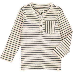 Cream, grey, stripe, striped, henley, tee, long sleeve, pocket, buttoned, casual, spring, summer, Henry.