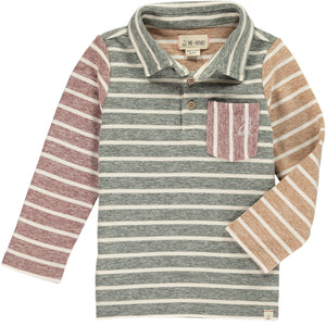 Green, red, mustard, multi, stripe, striped, polo, long sleeve, pocket, dog, Henry, casual.