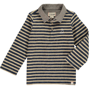 Navy, beige, stripe, striped, rugby, polo, long sleeve, buttoned, dog, Henry.