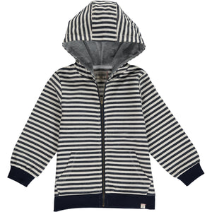 Navy, cream, stripe, striped, hooded, top, hood, woven, warm, spring, summer, zip, zipped, Henry.
