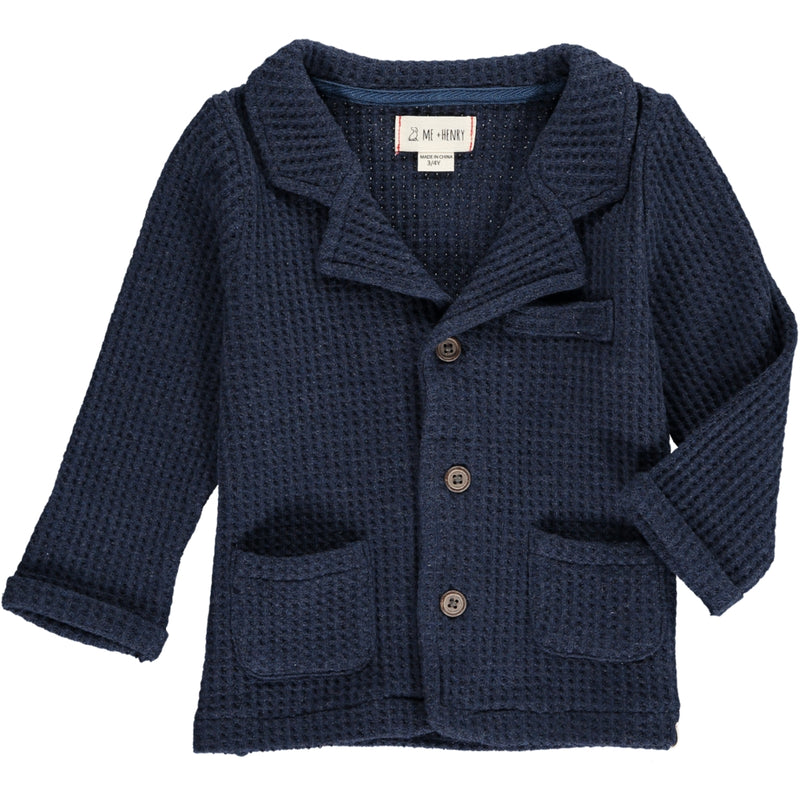 Navy, waffle, jacket, smart, casual, buttoned, pocket, Henry.