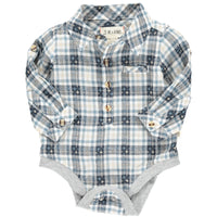 Grey, stitch, buttoned, plaid, woven, onesie, baby, smart, casual, Henry.