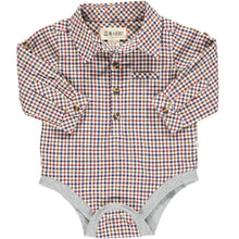  Navy, cream, wine, plaid, woven, onesie, baby, buttoned, shirt, long sleeve, collar, smart, Henry.