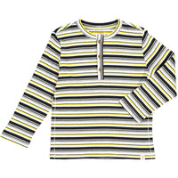 Yellow, black, white, stripe, striped, ribbed, rib, henley, casual, buttoned, Henry.