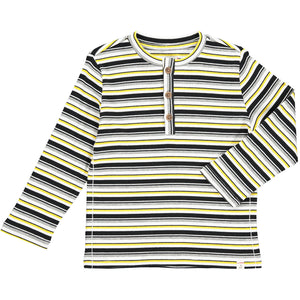 Yellow, black, white, stripe, striped, ribbed, rib, henley, casual, buttoned, Henry.