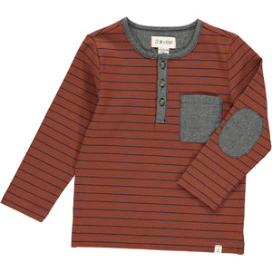 Chocolate, black, stripe, striped, henley, long sleeve, casual, pocket, buttoned, elbow patch, Henry.