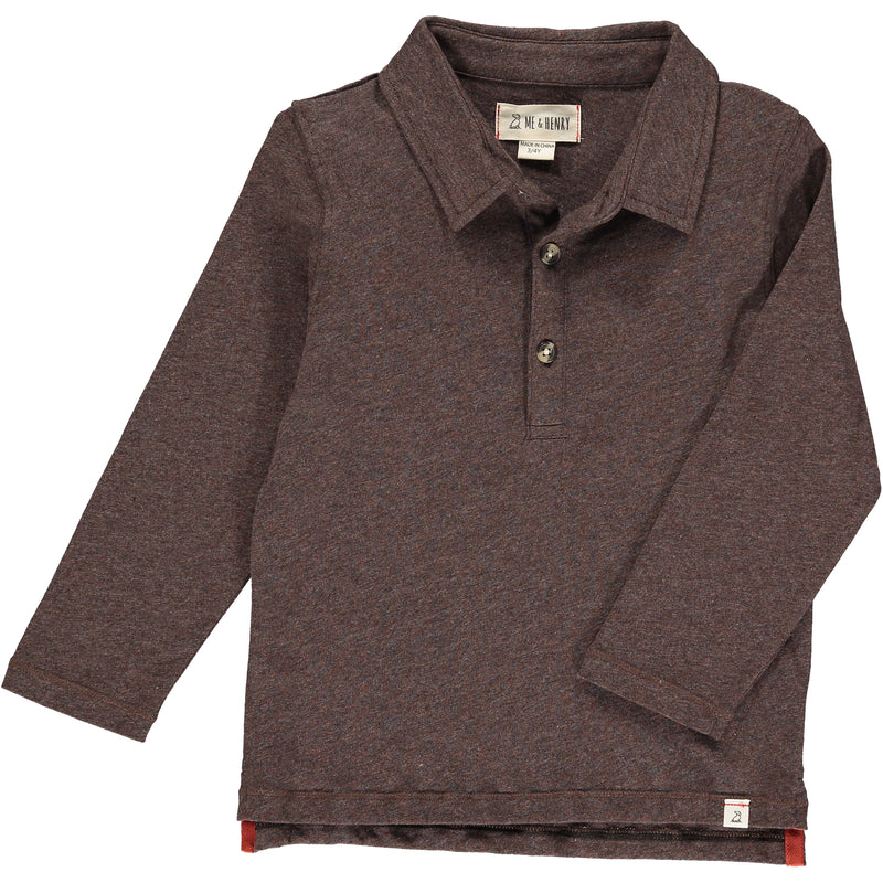 Brown, polo, long sleeve, casual, collar, Henry, soft.