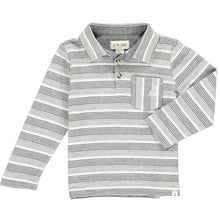  Grey, stripe, striped, textured, polo, long sleeve, pocket, dog, buttoned, casual, Henry.