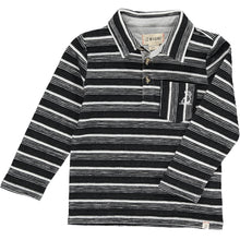  Black, stripe, striped, polo, textured, long sleeve, casual, spring, summer, boys, Henry, pocket, collar, soft.