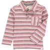 Wine, textured, stripe, striped, polo, long sleeve, buttoned, pocket, Henry, dog, casual.