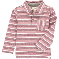 Wine, textured, stripe, striped, polo, long sleeve, buttoned, pocket, Henry, dog, casual.