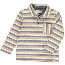  Beige, navy, stripe, striped, polo, long sleeve, Henry, cotton, casual, buttoned, collar, boys, spring, summer.