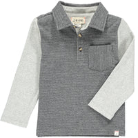 Grey, stripe, striped, polo, long sleeve, buttoned, pocket, casual, soft, Henry.