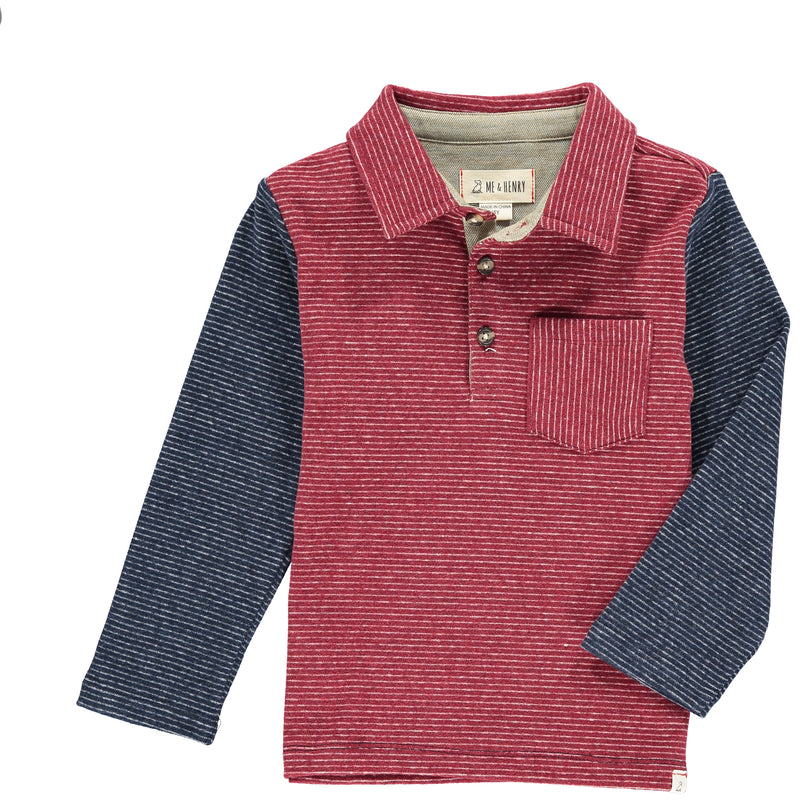 Wine, stripe, striped, polo, long sleeve, buttoned, pocket, casual, soft, Henry.