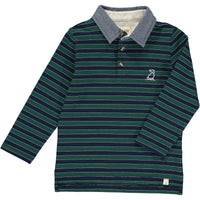 Green, navy, stripe, striped, polo, long sleeve, buttoned, dog, Henry.