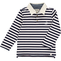 White, navy, stripe, striped, polo, buttoned, collar, smart, casual, Henry.