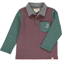 Brown, navy, stripe, striped, rugby, polo, long sleeve, pocket, collar, dog, Henry.
