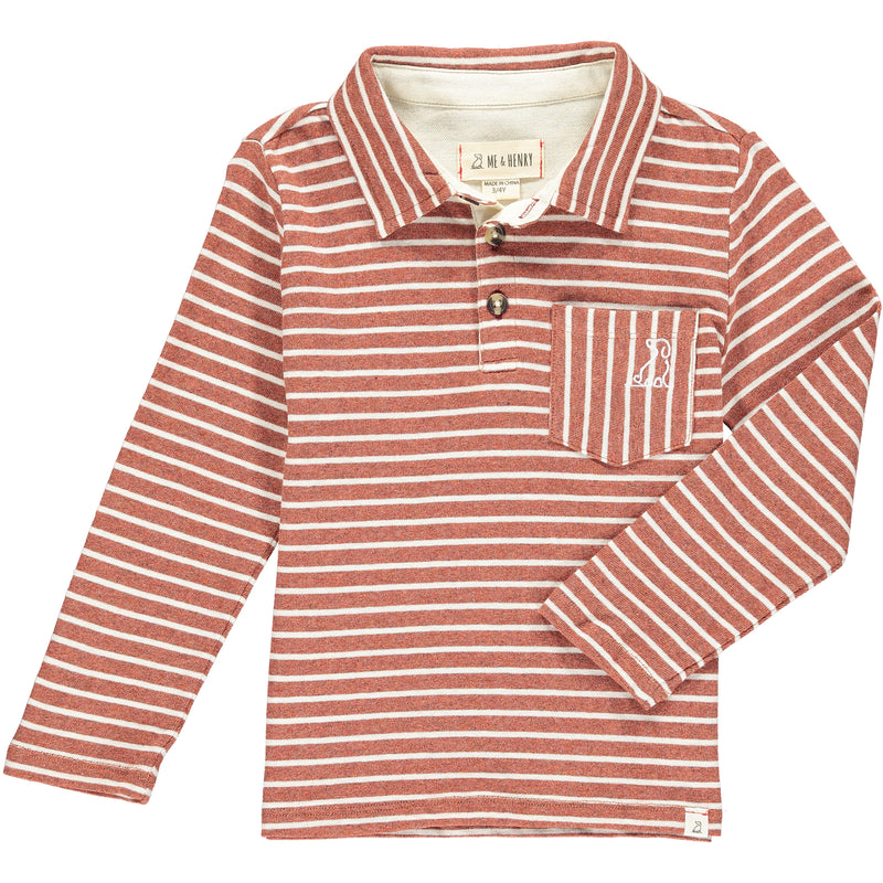 Rust, beige, stripe, striped, polo, long sleeve, buttoned, smart, causal, soft, pocket, dog, Henry.