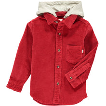  Red, cord, corduroy, hooded, hood, woven, shirt, warm, casual, buttoned, pocket, Henry.