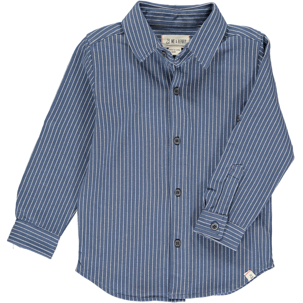Blue, jersey, shirt, long sleeve, collar, buttoned, stripe, striped, stretch, Henry, baby, boy, smart, casual.