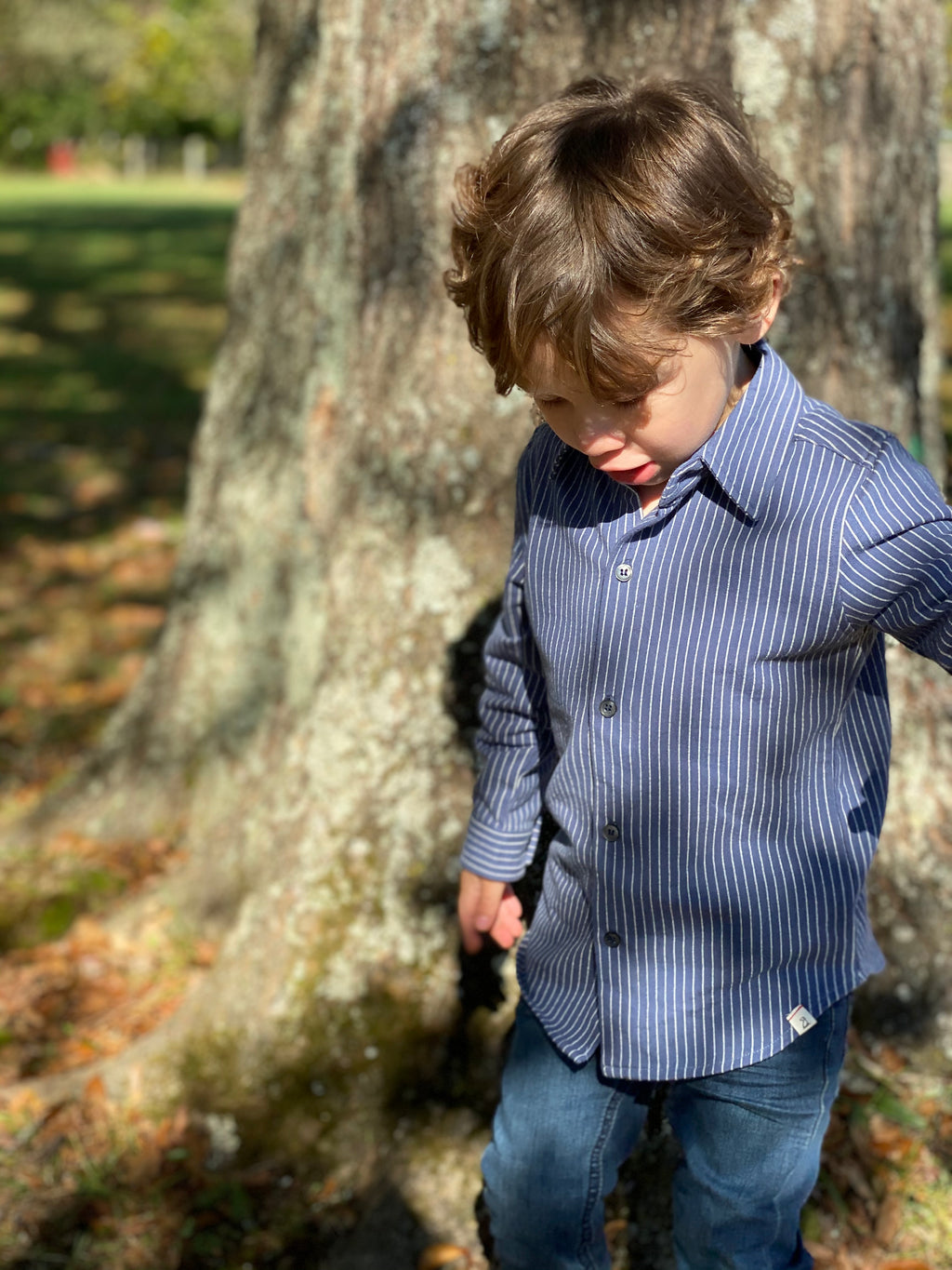 Blue, jersey, shirt, long sleeve, collar, buttoned, stripe, striped, smart, casual, Henry, stretch, baby, boy.