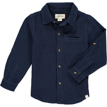  Navy waffle woven shirt