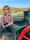 Coral, white, blue, plaid, woven, shirt, long sleeve, casual, spring, summer, buttoned, pocket, boy, boys, Henry.