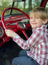 Coral, white, blue, plaid, woven, shirt, long sleeve, casual, spring, summer, buttoned, pocket, boy, boys, Henry.